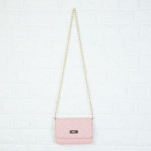 BCBG Paris Diamond Quilted Blush Pink Gold Crossbody Bag Clutch